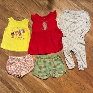 Assorted Kids Clothes: Tank, Dress, Sleeper and 2 Shorts